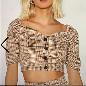 ISO Nasty Gal Checked Out Cropped Blouse